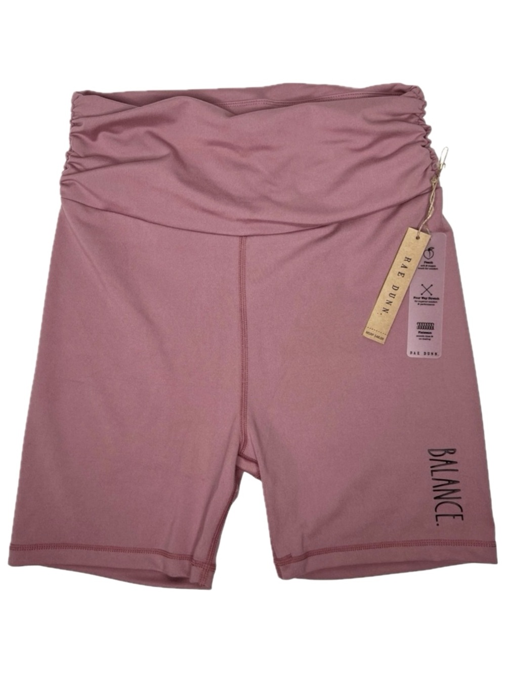 Rae Dunn New Shorts Pulse Bike BALANCE. Ruched Waist Nostalgia Rose Medium M NWT